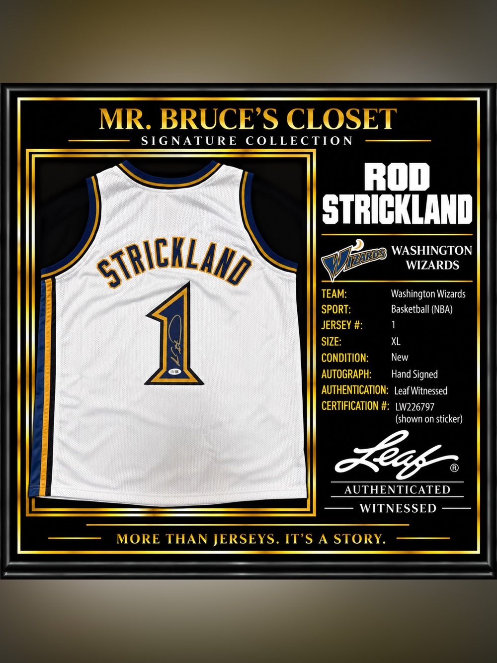 Rod Strickland Signed Washington Wizards Jersey Leaf Witnessed Auto XL